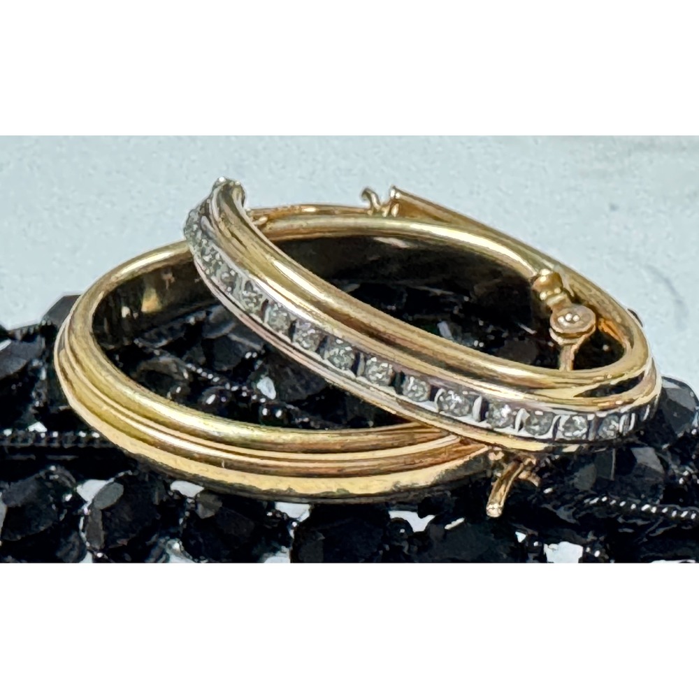 10k Gold and diamond hoop Earrings - Picture 3 of 7